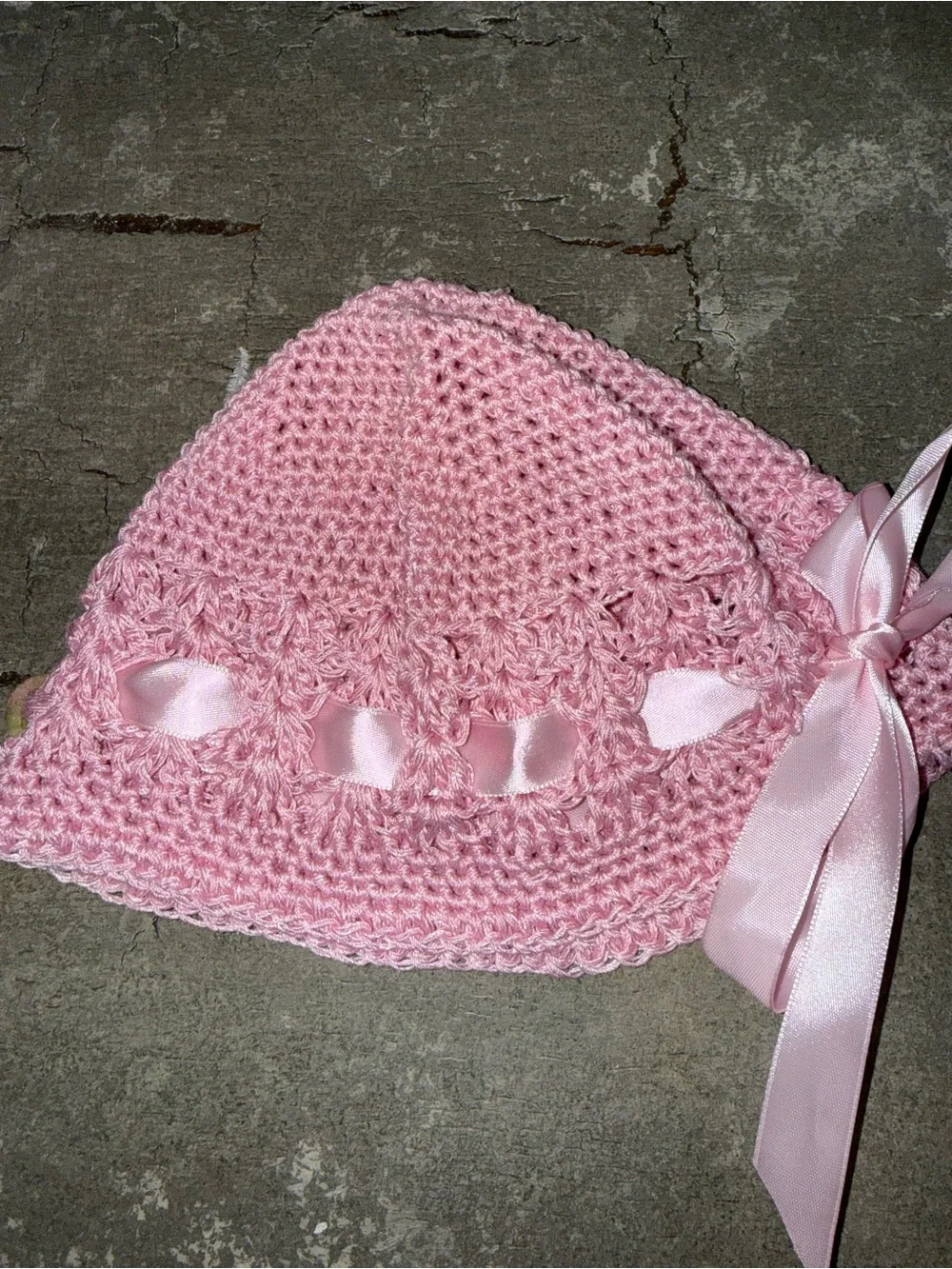 Pink Floral Crochet Baby Hat with Feather Accent
